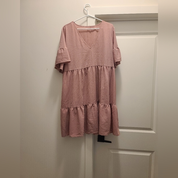 Pink Ruffled V-Neck Midi Dress - Picture 2 of 9